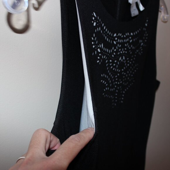 FREE*❤️ H&M black fitted pencil dress with stencil cutout sleeveless shift dress - Picture 7 of 9